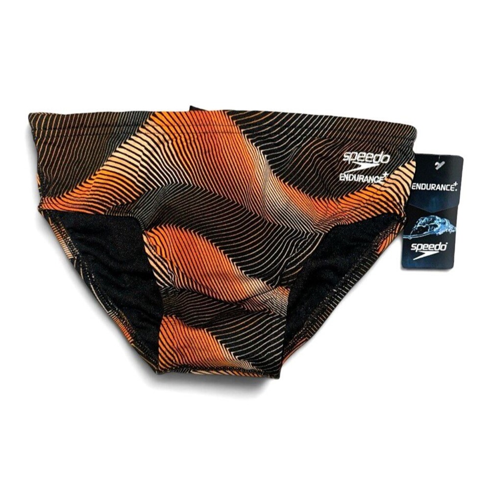 Speedo Endurance+ Swim Briefs Men’s Size 28 Team Orange Black Geometric NWT